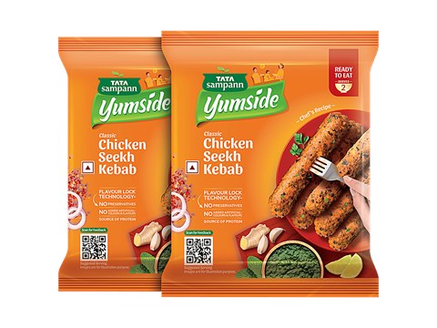 Tata Sampann Yumside Classic Chicken Seekh Kebab - Source Of Protein, Ready To Eat, No Preservatives, 180 g