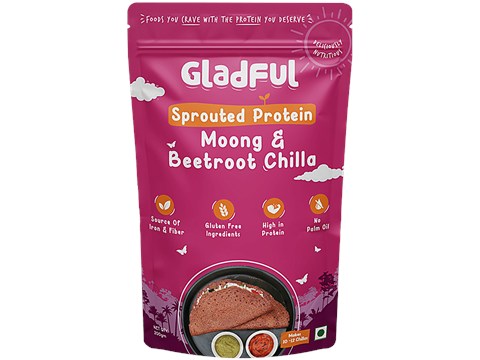 Gladful Sprouted Moong Beetroot Chilla Mix - High In Protein & Fibre, 200 g