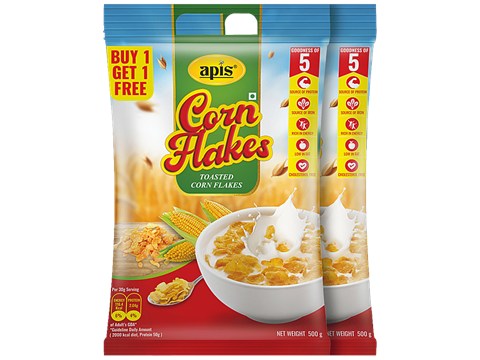 Apis Toasted Cornflakes - Rich In Protein & Iron, Cholesterol Free, Breakfast Cereal, 500 g