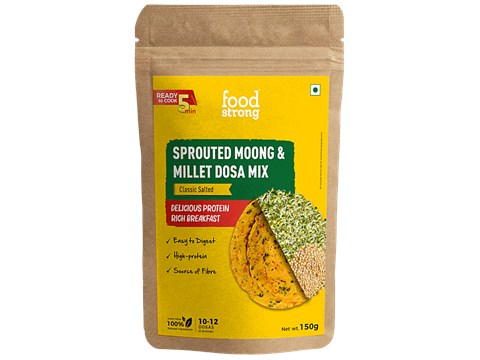 Foodstrong Sprouted Moong & Millet Dosa Instant Mix - Classic Salted, High Protein, Rich Breakfast, 150 g