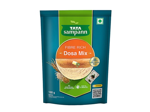 Tata Sampann Fibre Rich Dosa Mix, Ready To Cook Mix Golden, Crispy Dosas, 180 g