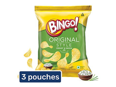 Bingo! Original Style Potato Chips - Cream & Onion, 3 x 43 g