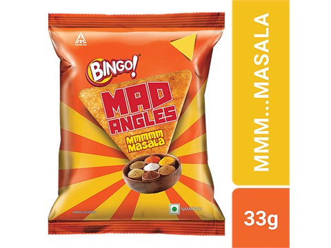 Bingo! Mad Angles Mmmmm Masala - Corn-Based Crunchy Chips, 33 g