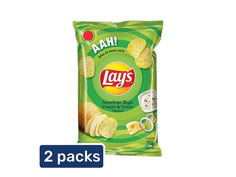 Lay's American Style Cream & Onion Flavour Potato Chips, 2x143 g