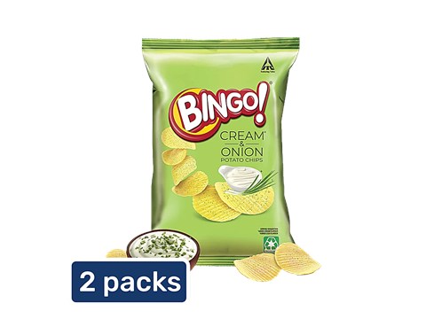 Bingo! Cream & Onion Potato Chips, 2 x 90 g
