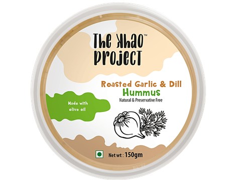 The Khao Project Roasted Garlic & Dill Hummus  - Preservatives Free, Made With Olive Oil, Healthy Low-Calories Dip & Spread, 150 g