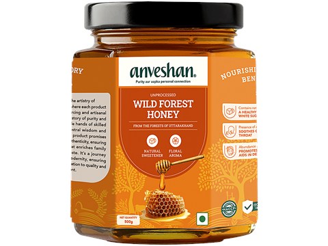 Anveshan Raw Wild Forest Honey - Straight From The Beehives, Unprocessed, Unfiltered, No Added Sugar, 500 g