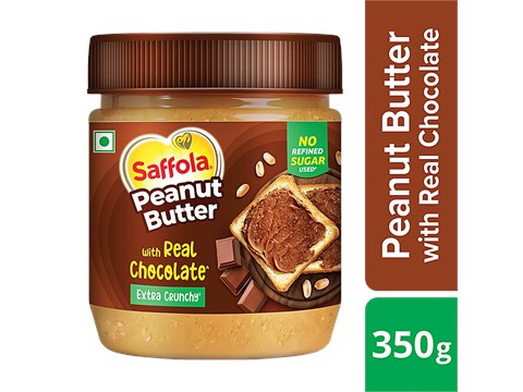Saffola Peanut Butter With Real Chocolate - Extra Crunchy, No Refined Sugar, 350 g
