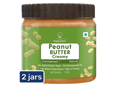 HappyChef Unsweetened Creamy Peanut Butter, 2x340 g