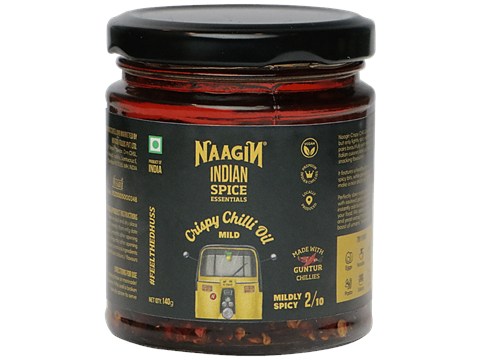 NAAGIN Indian Spice Essentials - Crispy Chilli Oil, Mild, Premium, Vegan, No Added Sugar, 140 g