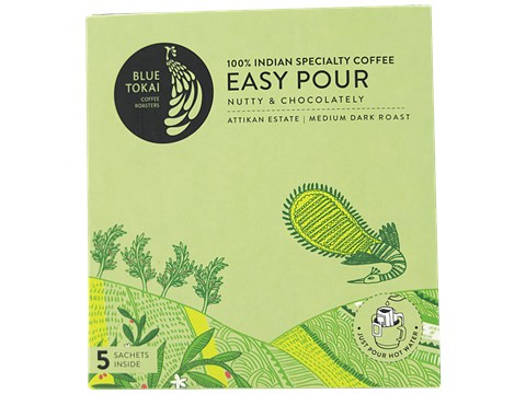 Blue Tokai Easy Pour Coffee - Nutty & Chocolatey, Medium-Dark Roast, Attikan Estate, 55 g