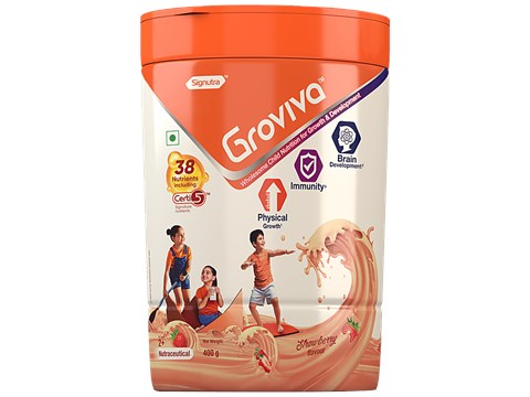 Groviva Wholesome Child Nutrition For Growth & Development - Strawberry, High Protein With DHA, 400 g