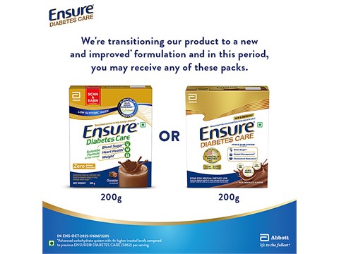 Ensure Diabetes Care Rich Chocolate Flavoured Nutrition Drink, 200 g