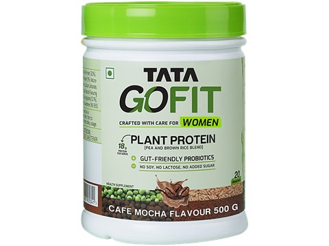 Tata GoFit Plant Protein Powder - Cafe Mocha Flavour For Women, Gut-Friendly Probiotics, 500 g