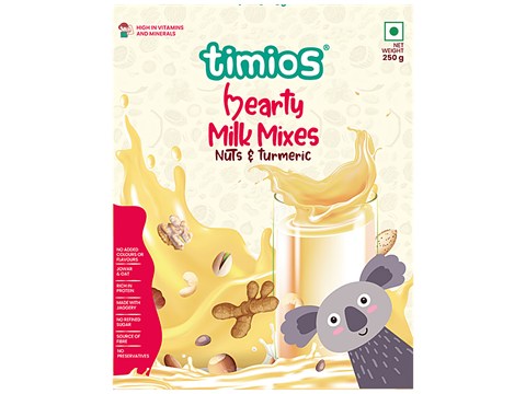 Timios High Protein Nuts & Turmeric Hearty Milk Mix - No Sugar, With Oats, Organic Jowar, Nut Blend Powder, 250 g