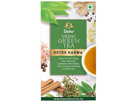 Dabur Vedic Green Tea - Detox Kahwa, 8 Real Ayurvedic Herbs & Rock Salt, Improves Digestion, 62.5 g