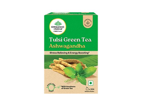 Organic India Tulsi Green Tea Ashwagandha, 50 g