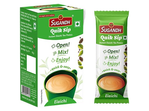 SUGANDH Quik Sip Instant Elaichi Tea Premix - Open Mix & Enjoy, 140 g