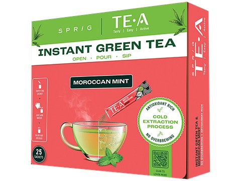 Sprig Tea TE.A Green Tea & Moroccan Mint - Fully Soluble, Improves Blood Flow, 15 g