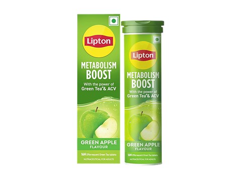 Lipton Metabolism Boost Effervescent Green Tea Tablets - Green Apple Flavour, 16 pcs
