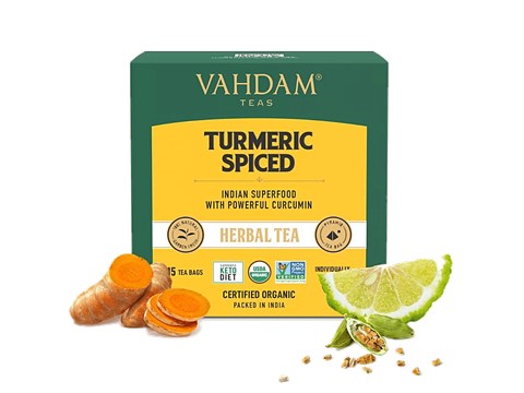 Vahdam Organic Turmeric Spiced Herbal Tea Bags - Detox Tea, 30 g